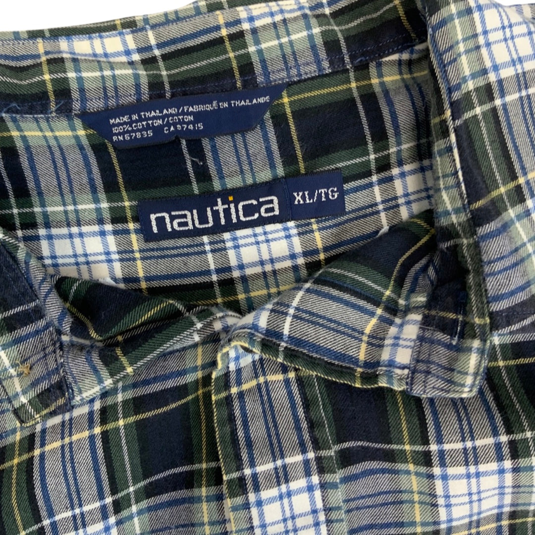 Vintage Nautica Blue and Green Plaid Flannel Shirt XL