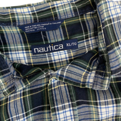 Vintage Nautica Blue and Green Plaid Flannel Shirt XL