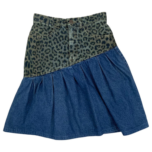 Vintage 90s Leopard Print Denim Skirt 8