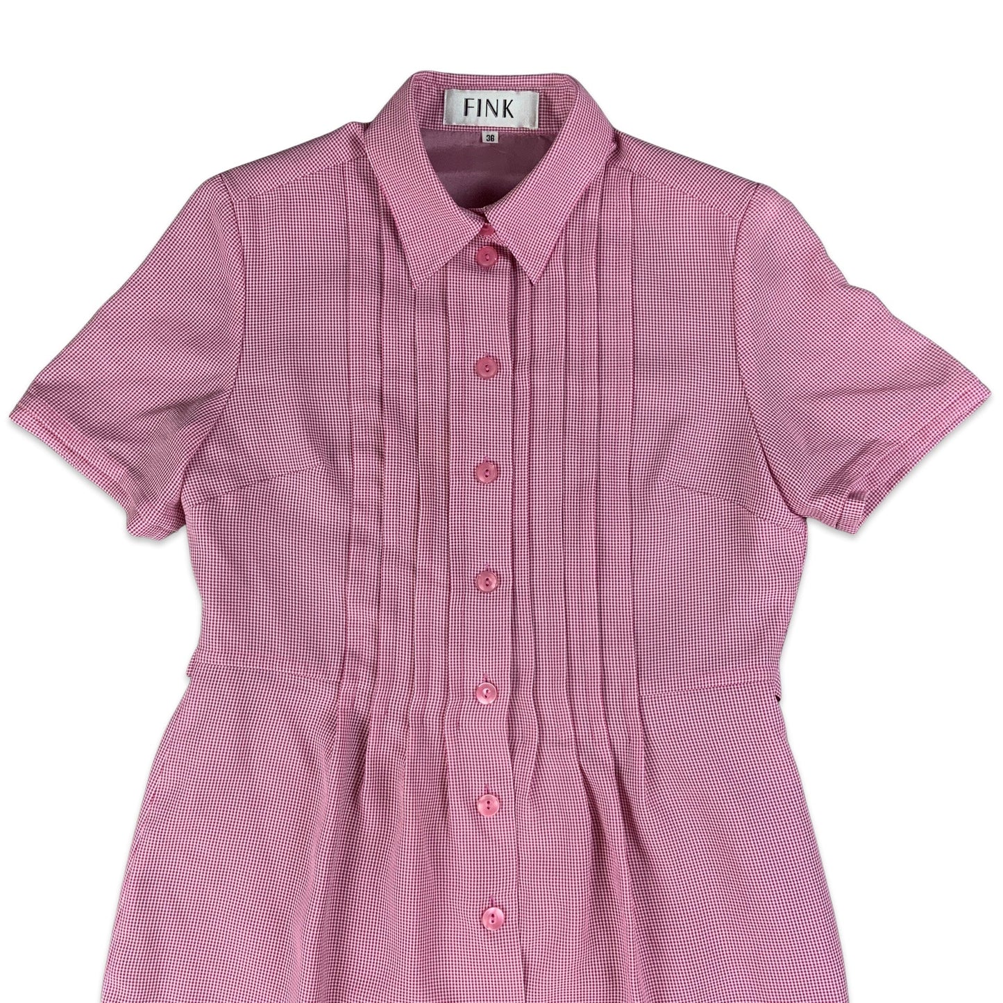 Vintage 80s Pink & White Gingham Check Button Up Shirt Dress 10 12