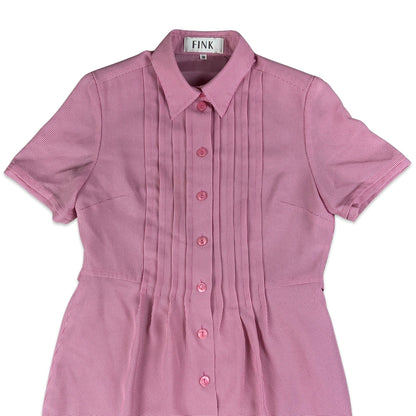 Vintage 80s Pink & White Gingham Check Button Up Shirt Dress 10 12
