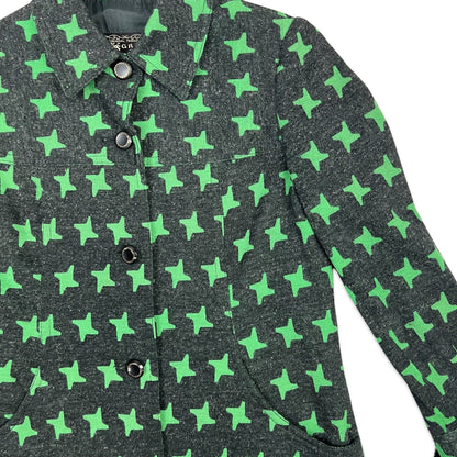 Patterned Midi Wool Coat Geometric Star Pattern Charcoal Green 8 10