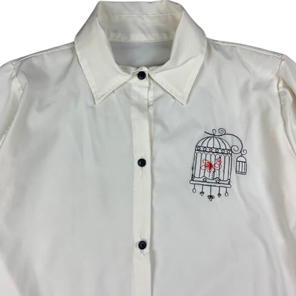 Vintage White Blouse Novelty Bird Embroidery 8 10