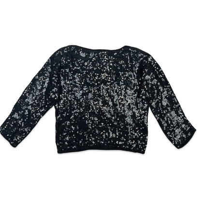 Vintage 80s Boxy Oversized Sequin Blouse Black Purple Blue 8 10 12