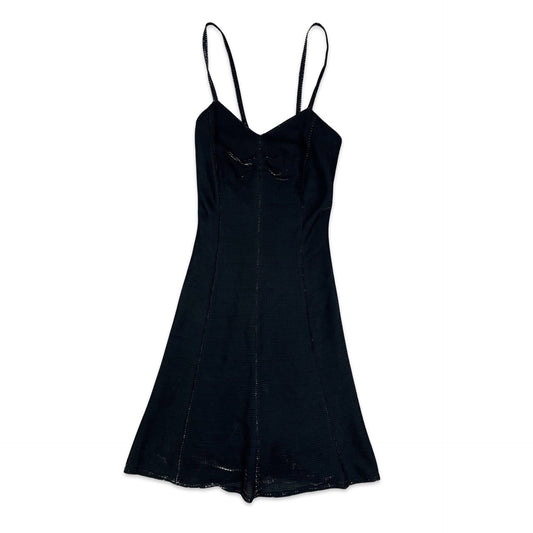 Vintage 90s Skater Dress Black Silver 10 12 14