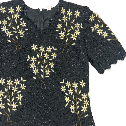 Vintage 80s Sequin Blouse Black Yellow 12 14