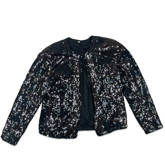 Vintage 80s Sequin Jacket Black Purple 10