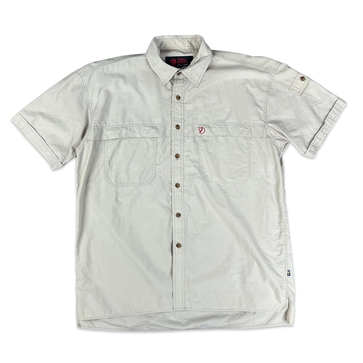 Y2K Fjallraven Cream Button Up Short Sleeve Casual Workwear Shirt Large