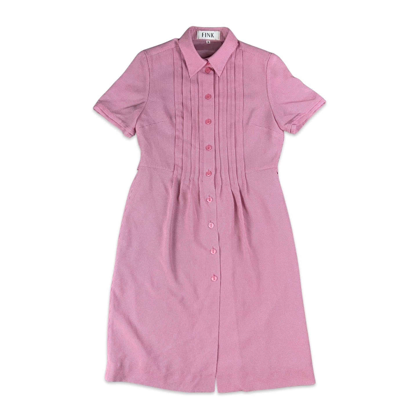 Vintage 80s Pink & White Gingham Check Button Up Shirt Dress 10 12
