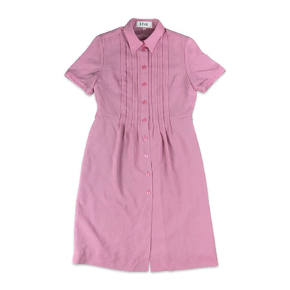 Vintage 80s Pink & White Gingham Check Button Up Shirt Dress 10 12