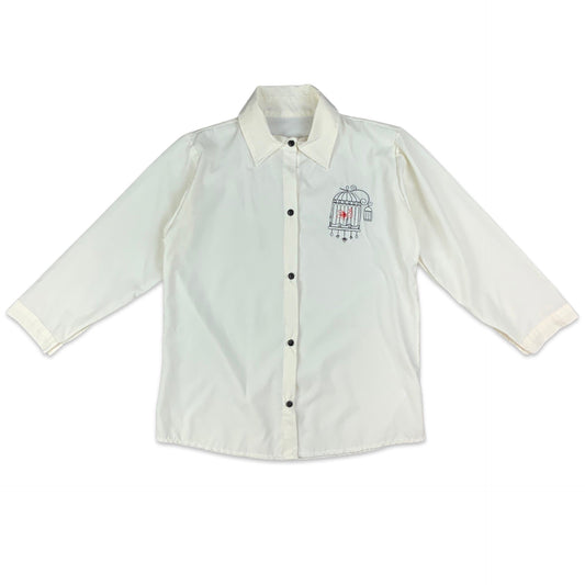 Vintage White Blouse Novelty Bird Embroidery 8 10