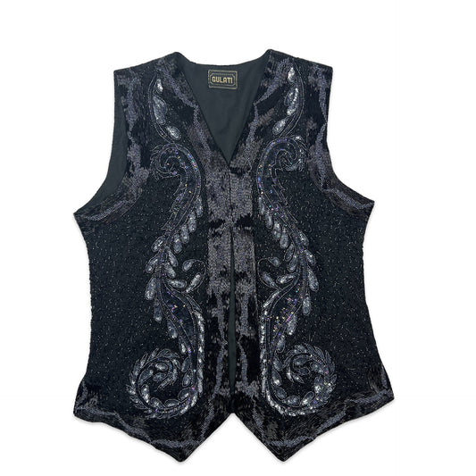 Vintage Sequin Vest Black Silver 10 12