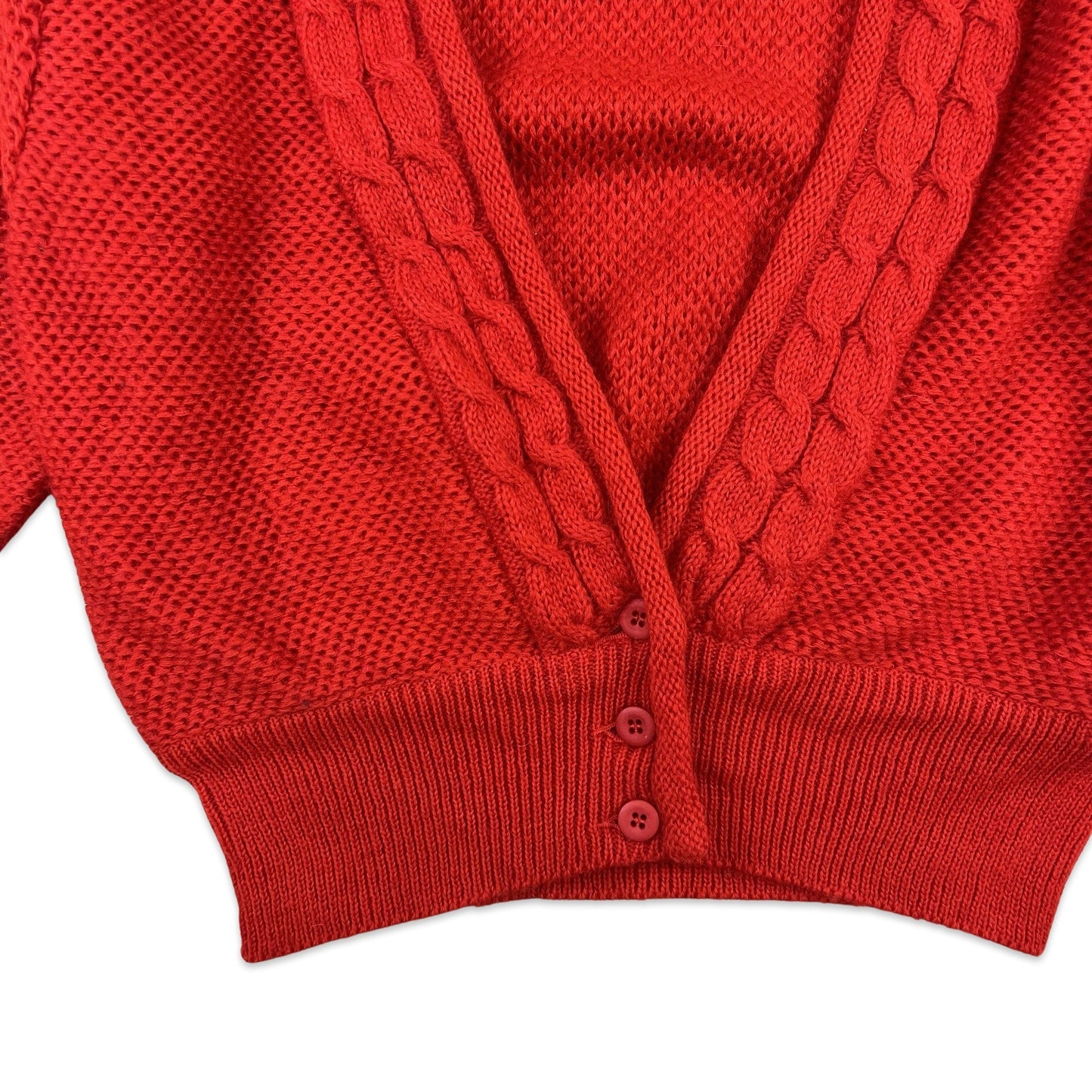 Vintage Cardigan Balloon Sleeve Rope Knit Red 12 14