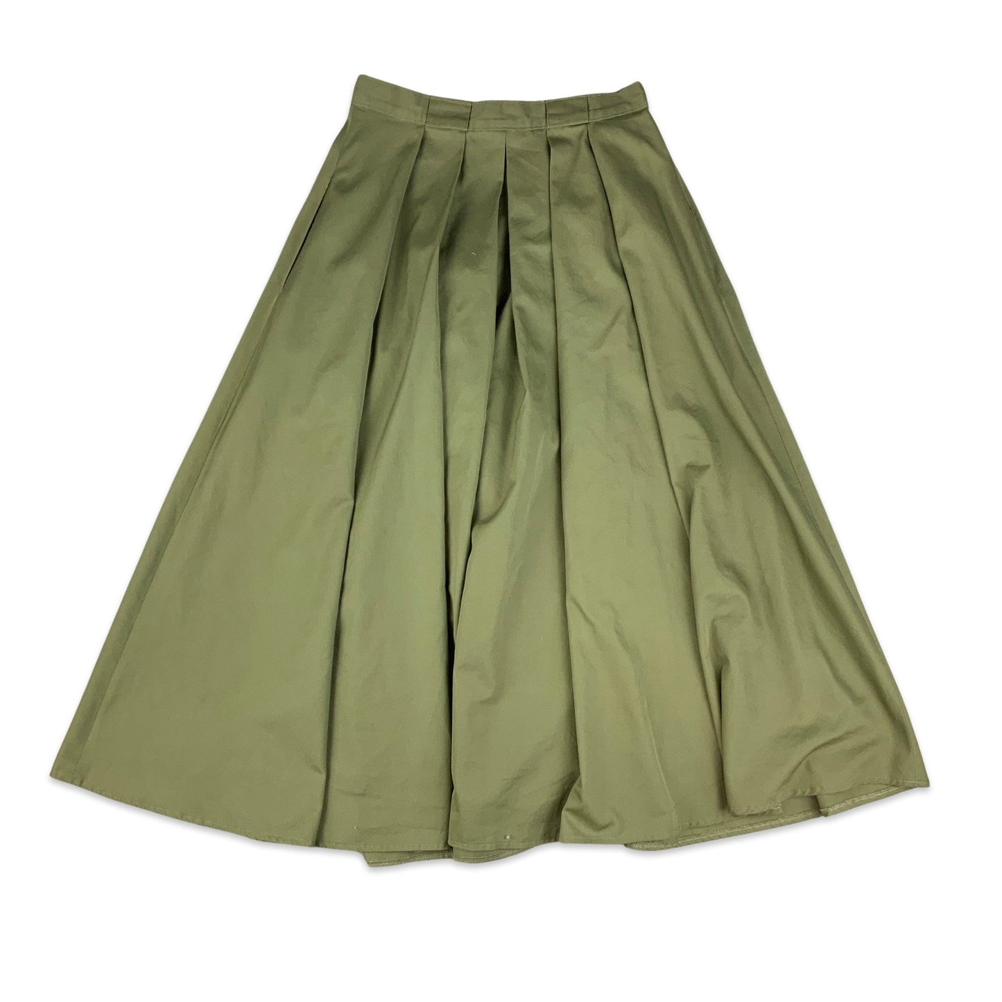 Vintage Khaki Green Pleated Maxi Skirt 8