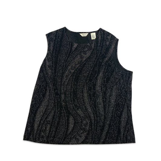 Vintage Laura Ashley Black and Silver Lurex Sleeveless Blouse 16 18 20