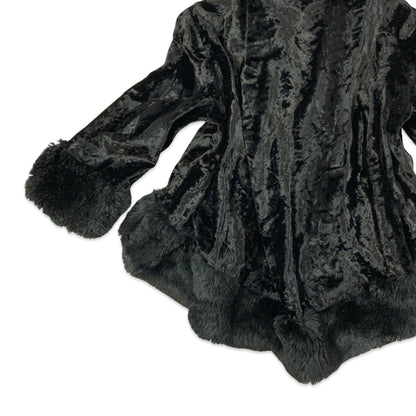 Vintage Y2K Black Velvet Faux Fur Princess Coat 14 16