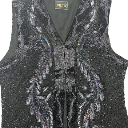 Vintage Sequin Vest Black Silver 10 12