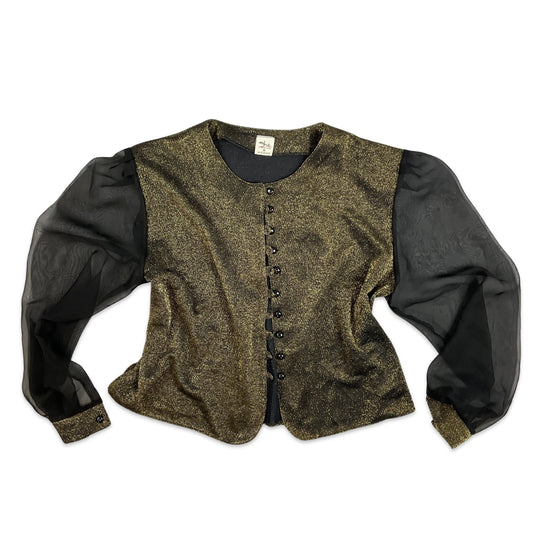 Vintage 90s Lurex Gold Black Shimmer Party Blouse 12 14 16