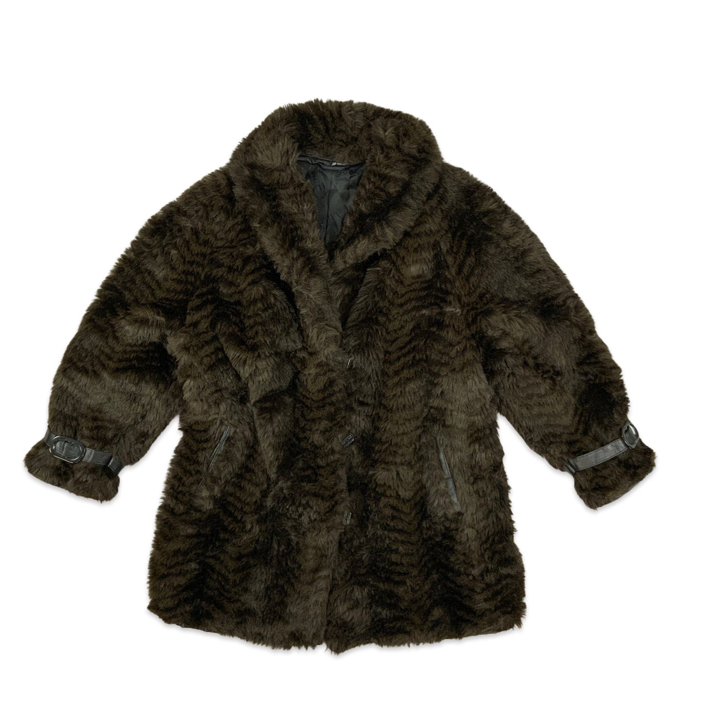 Vintage Brown Print Faux Fur Leather Coat 12 14 16