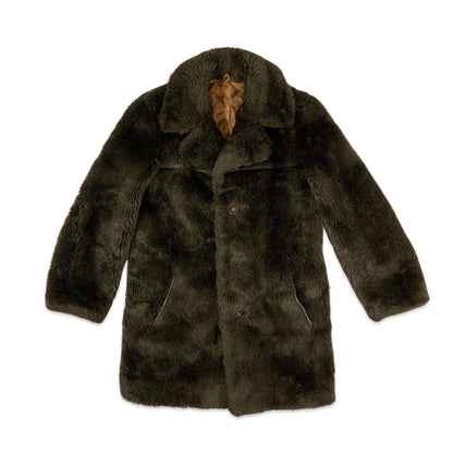 Vintage 80s Faux Fur Teddy Bear Coat Brown 12 14