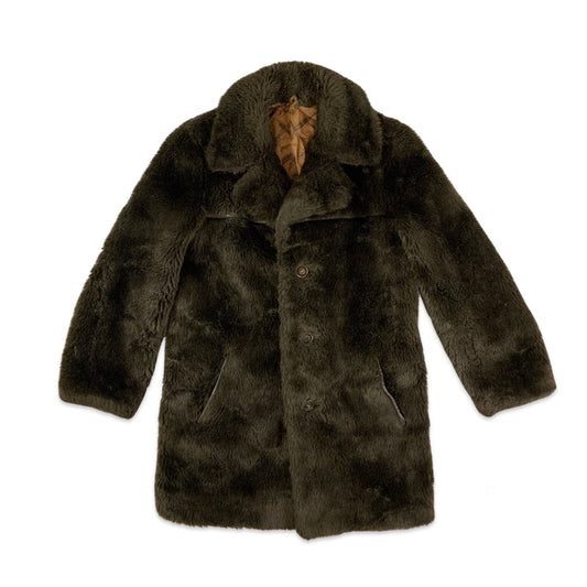 Vintage 80s Faux Fur Teddy Bear Coat Brown 12 14