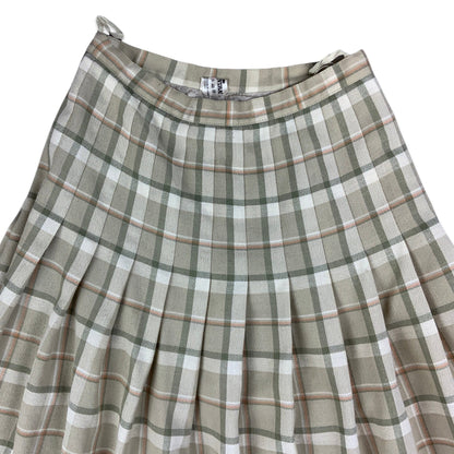 Vintage Khaki Green & Orange Check Pleated Midi Skirt 8 10