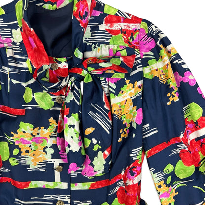 70s Vintage Dress Abstract Floral Shirt Dress Multicolour 10 12