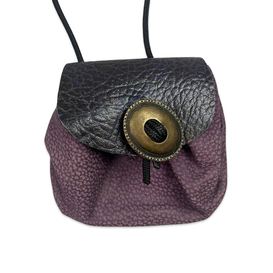 Vintage 90s Purple Gold Micro Pouch Leather Suede Handbag