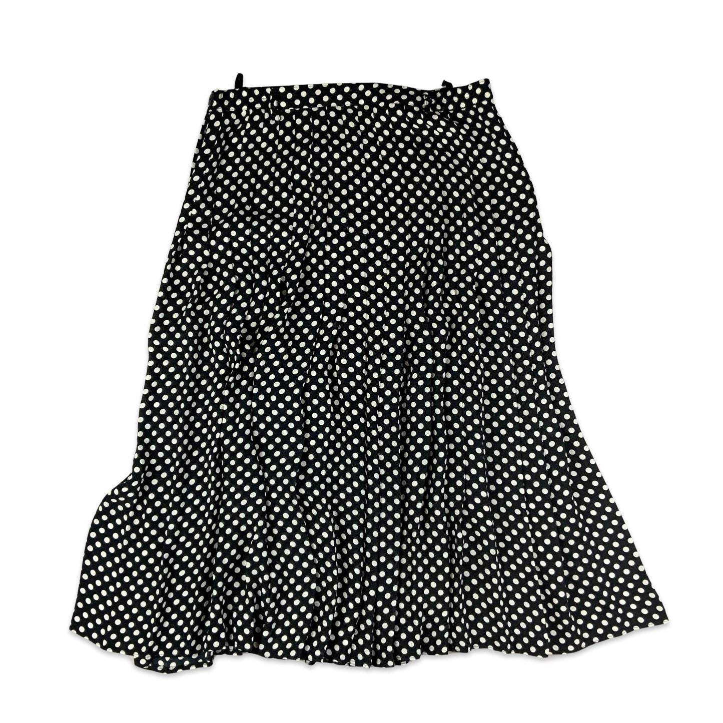 Vintage Pleated Black & White Polka Dot Midi Skirt 14