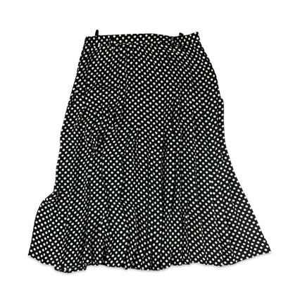 Vintage Pleated Black & White Polka Dot Midi Skirt 14