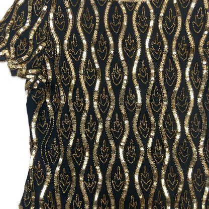 Vintage 80s Boxy Oversized Sequin Blouse Black Gold 12 14