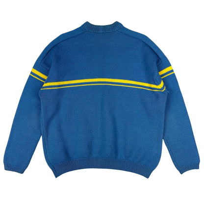 Vintage Blue Stripy 90s Patterned Knit Jumper XL
