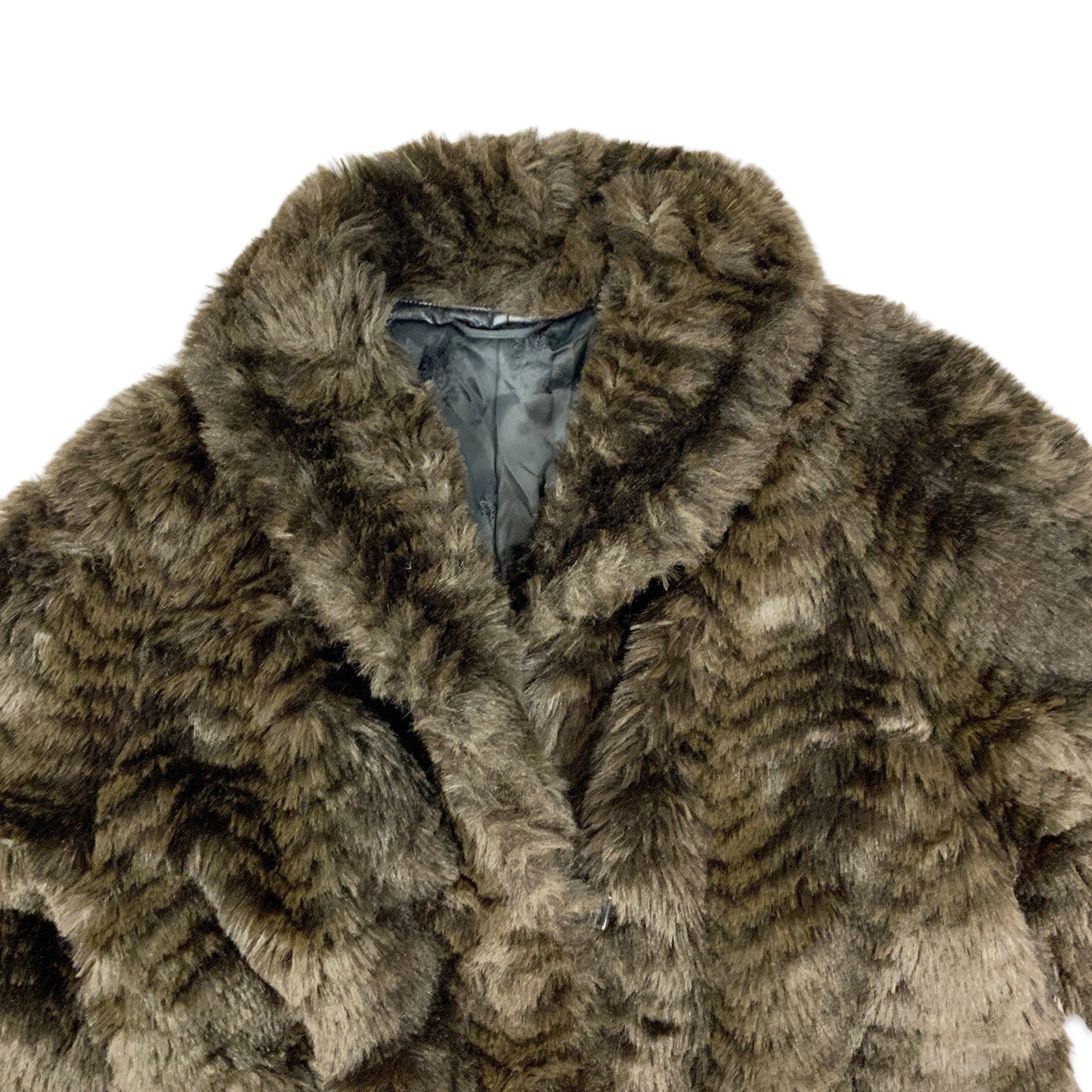 Vintage Brown Print Faux Fur Leather Coat 12 14 16