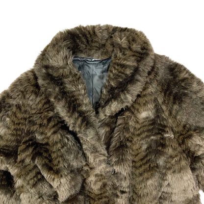 Vintage Brown Print Faux Fur Leather Coat 12 14 16