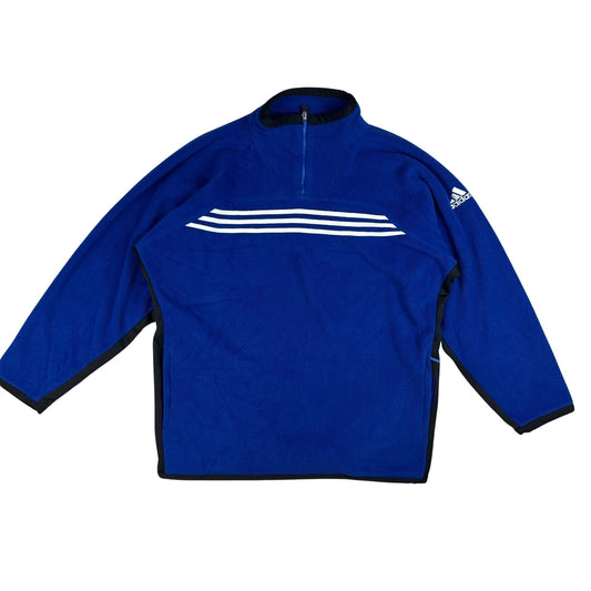 Vintage Adidas Quarter Zip Fleece Blue White Black 3XL