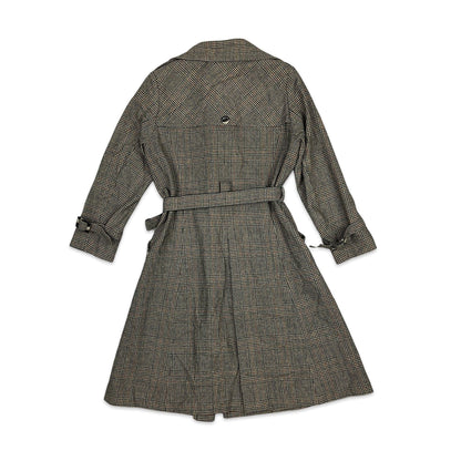 Vintage Wool Trench Coat Brown Orange Blue Tartan Check 8 10