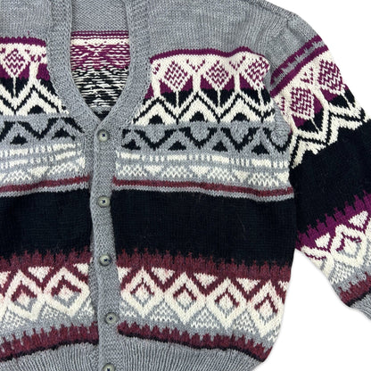 Vintage Mohair Cardigan Fair Isle Black Grey White Purple 18 20 22