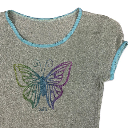 Y2K Lurex Teal Butterfly Swift Top 4 6 8