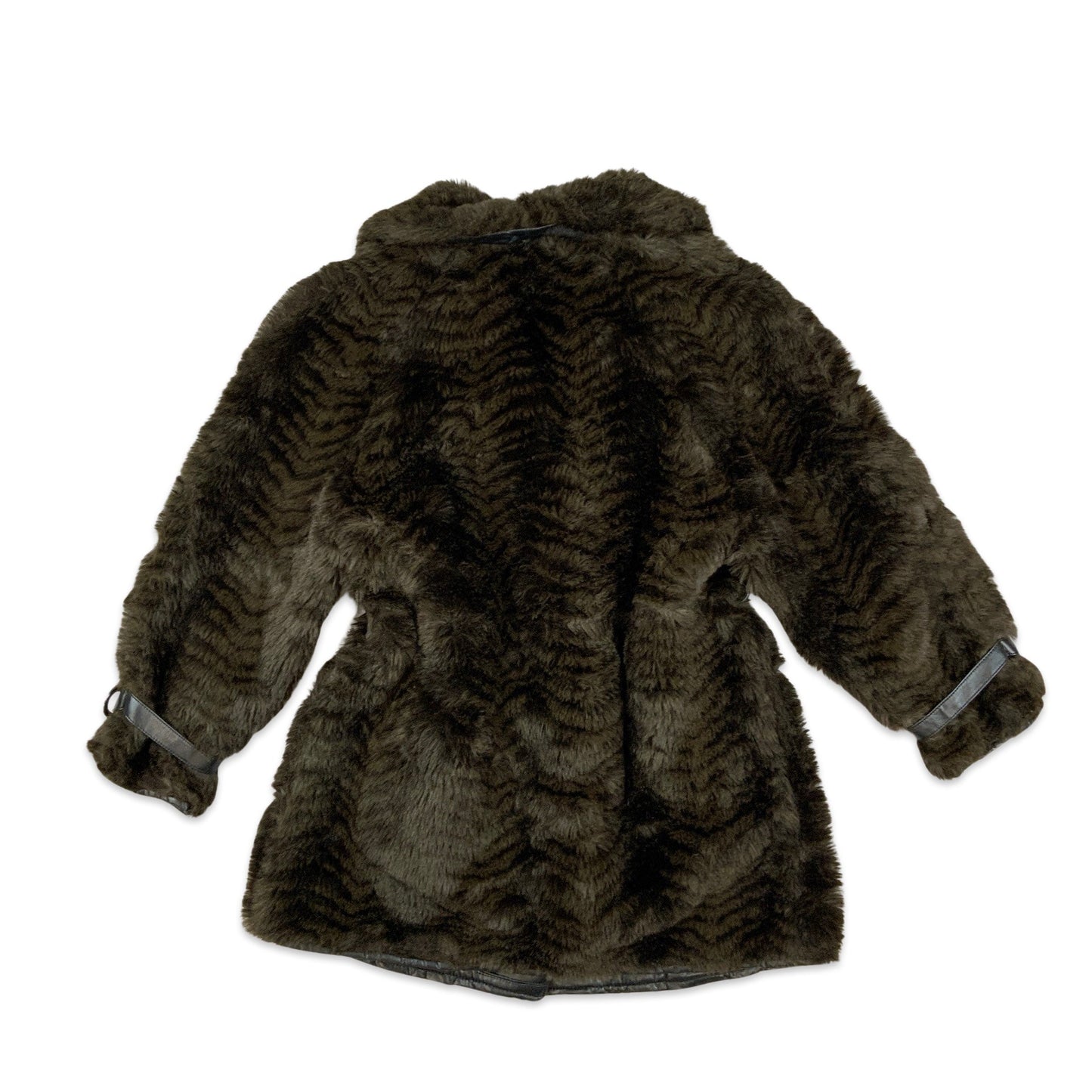 Vintage Brown Print Faux Fur Leather Coat 12 14 16