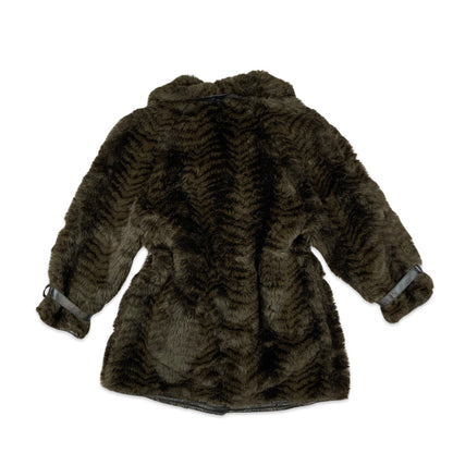 Vintage Brown Print Faux Fur Leather Coat 12 14 16