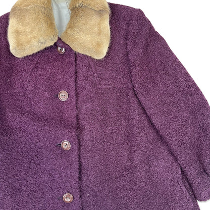 Vintage 70s Purple Bouclé Wool Coat Faux Fur 16
