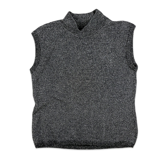Vintage 90s Lurex Tank Top Silver Black 12 14 16