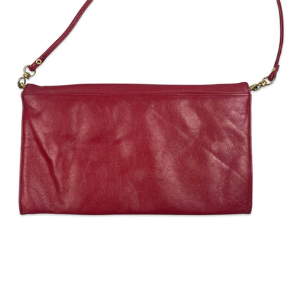Vintage 80s Cherry Red Textured Leather Clutch Handbag