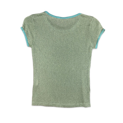 Y2K Lurex Teal Butterfly Swift Top 4 6 8