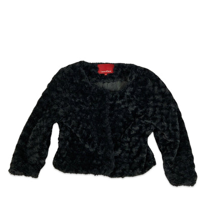 Vintage Y2K Black Cropped Faux Fur Jacket 6 8 10