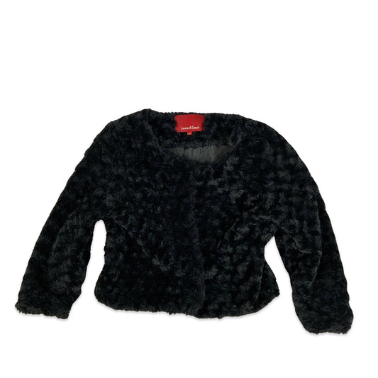 Vintage Y2K Black Cropped Faux Fur Jacket 6 8 10