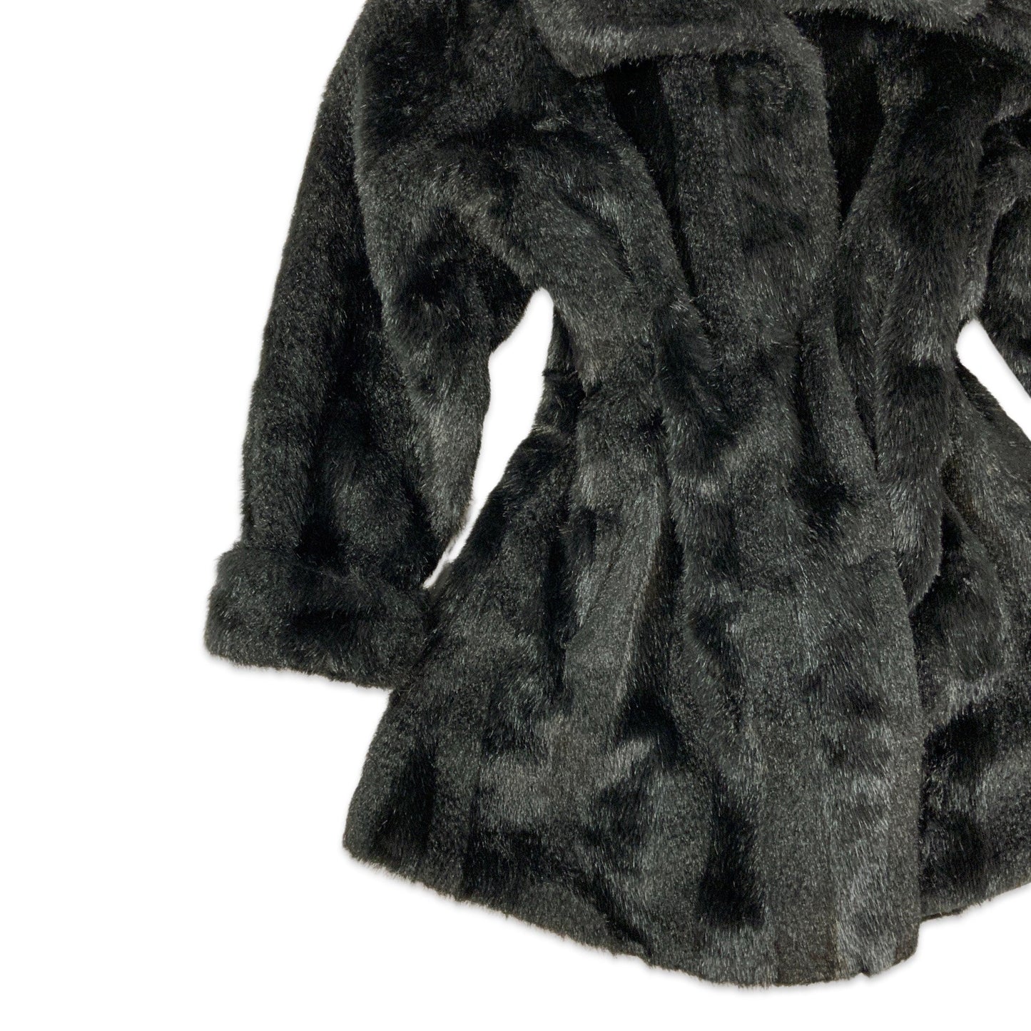 Vintage Black Faux Fur Coat 14 16
