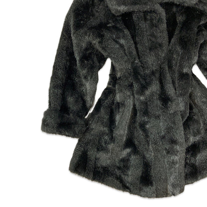 Vintage Black Faux Fur Coat 14 16