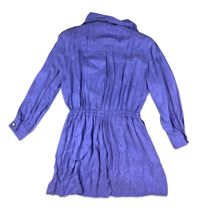 Vintage 80s 90s Bright Purple Shirt Dress Silver Buttons 10 12