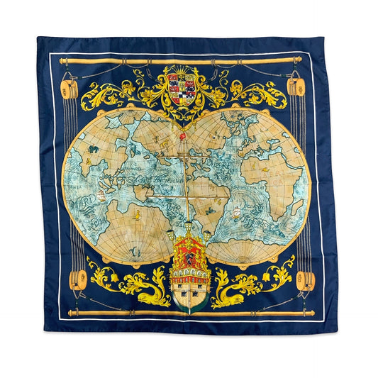 Vintage Blue Red Gold Heraldry Map Scarf